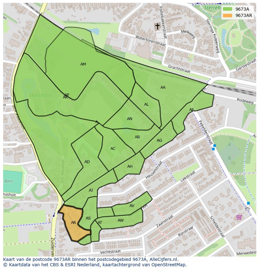 Afbeelding van het postcodegebied 9673 AR op de kaart.