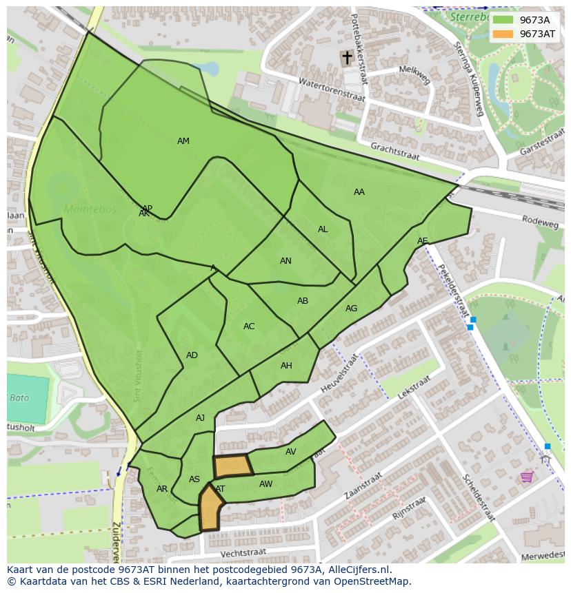 Afbeelding van het postcodegebied 9673 AT op de kaart.