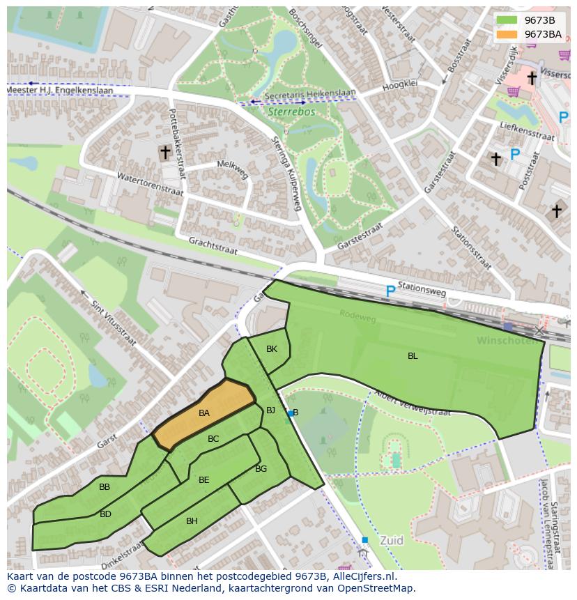 Afbeelding van het postcodegebied 9673 BA op de kaart.