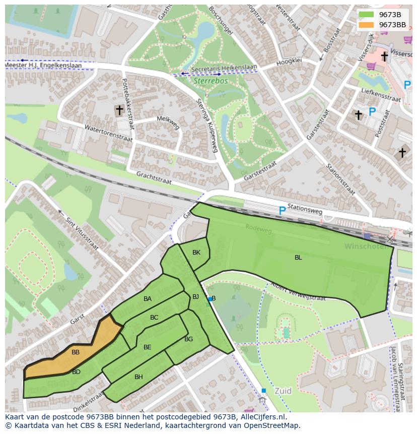 Afbeelding van het postcodegebied 9673 BB op de kaart.