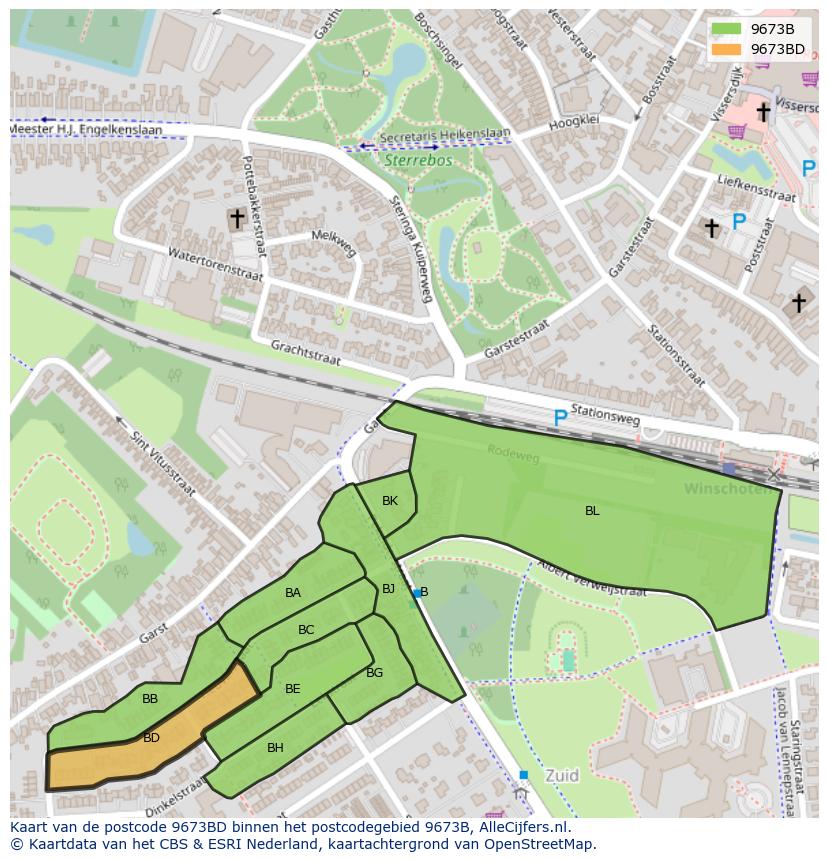 Afbeelding van het postcodegebied 9673 BD op de kaart.