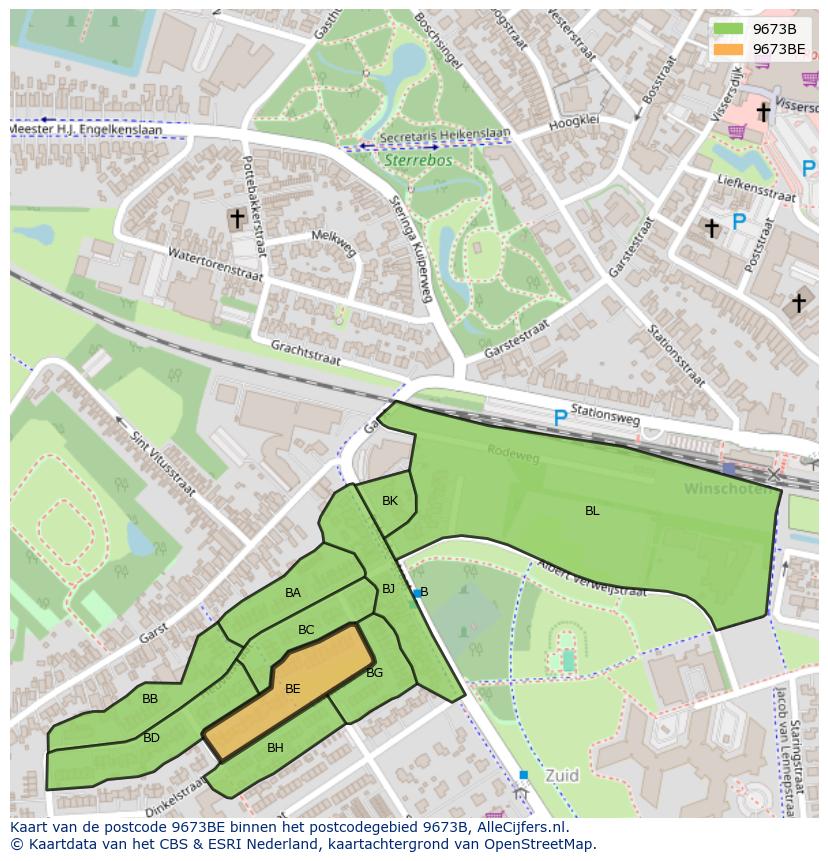 Afbeelding van het postcodegebied 9673 BE op de kaart.
