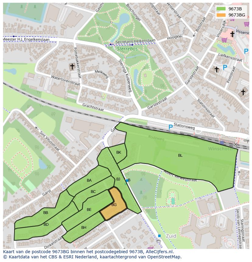 Afbeelding van het postcodegebied 9673 BG op de kaart.