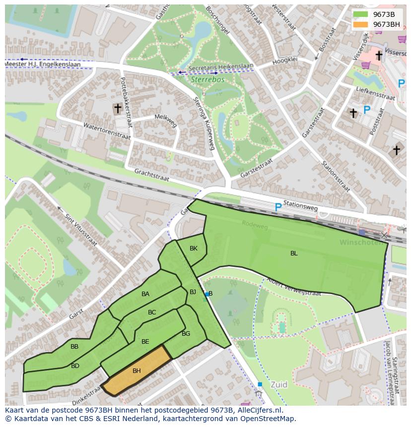 Afbeelding van het postcodegebied 9673 BH op de kaart.