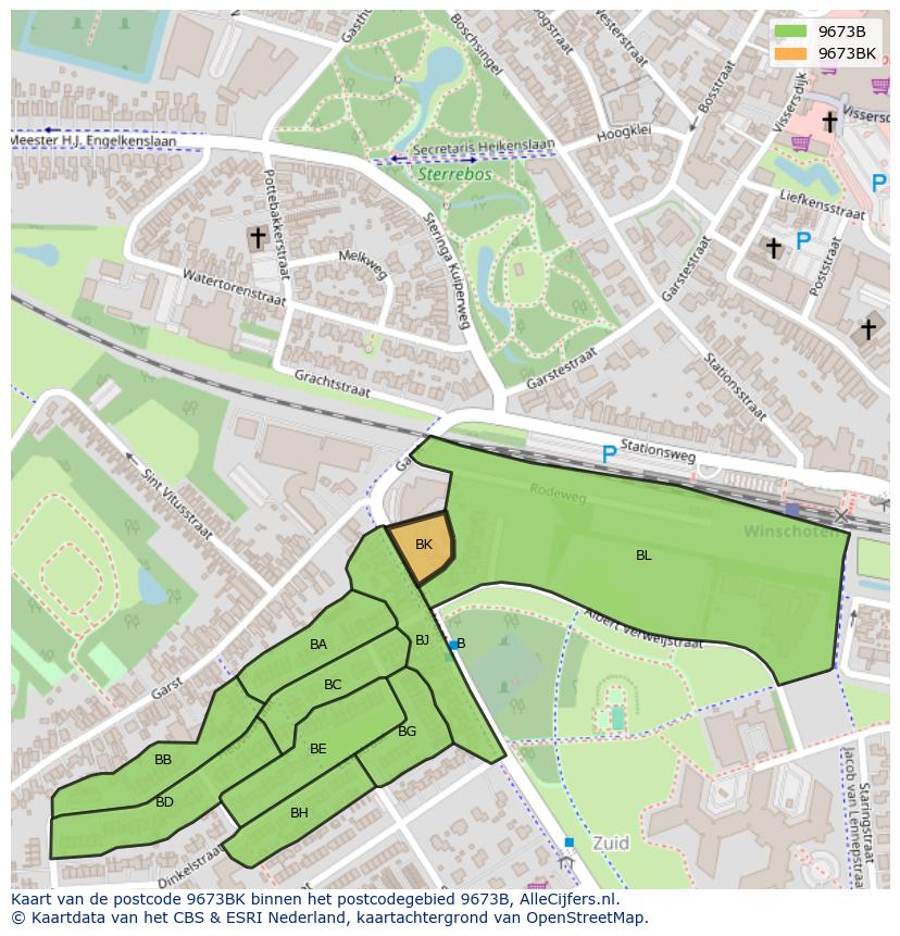 Afbeelding van het postcodegebied 9673 BK op de kaart.
