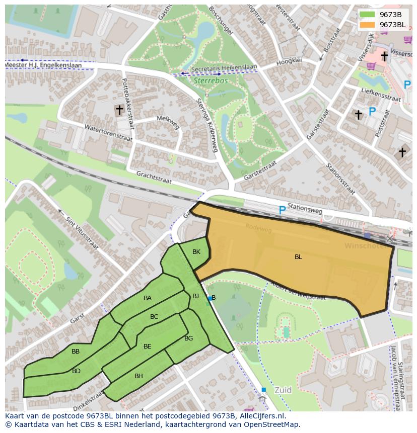 Afbeelding van het postcodegebied 9673 BL op de kaart.