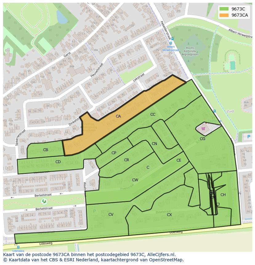 Afbeelding van het postcodegebied 9673 CA op de kaart.