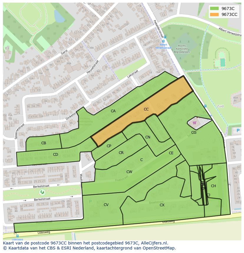 Afbeelding van het postcodegebied 9673 CC op de kaart.