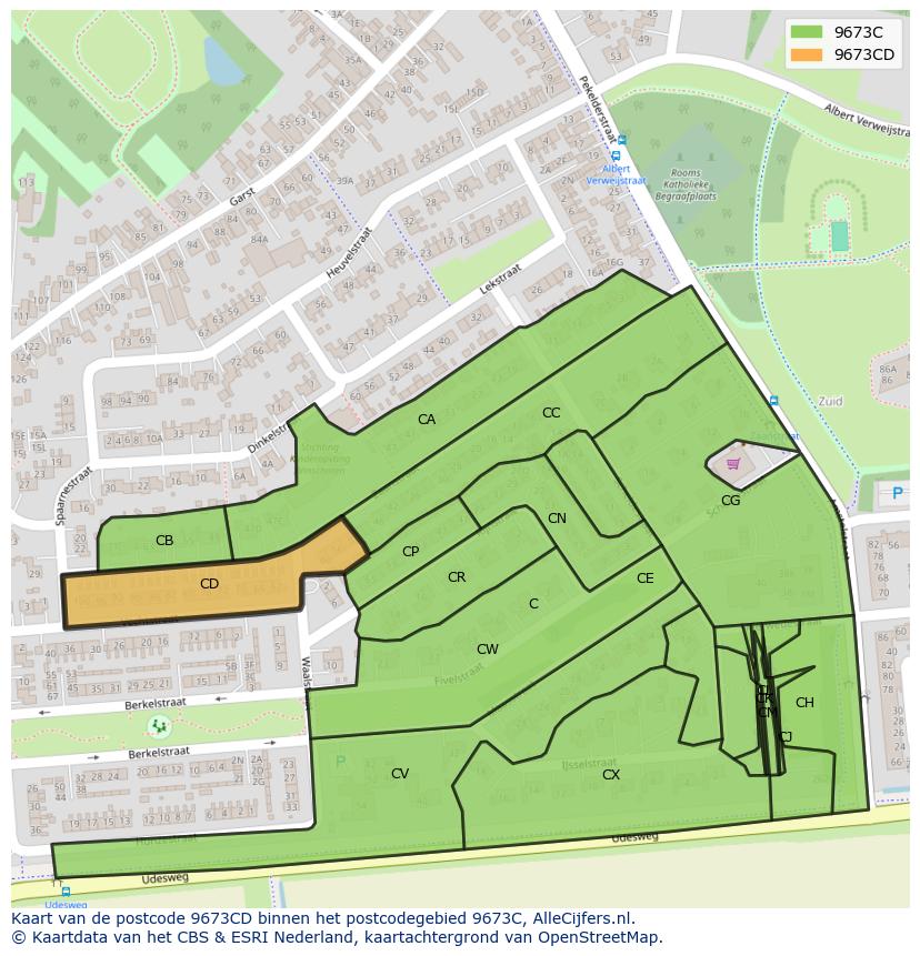 Afbeelding van het postcodegebied 9673 CD op de kaart.