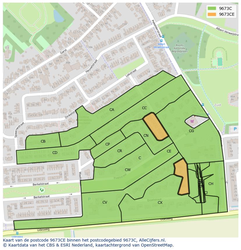 Afbeelding van het postcodegebied 9673 CE op de kaart.