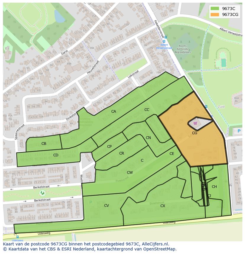 Afbeelding van het postcodegebied 9673 CG op de kaart.