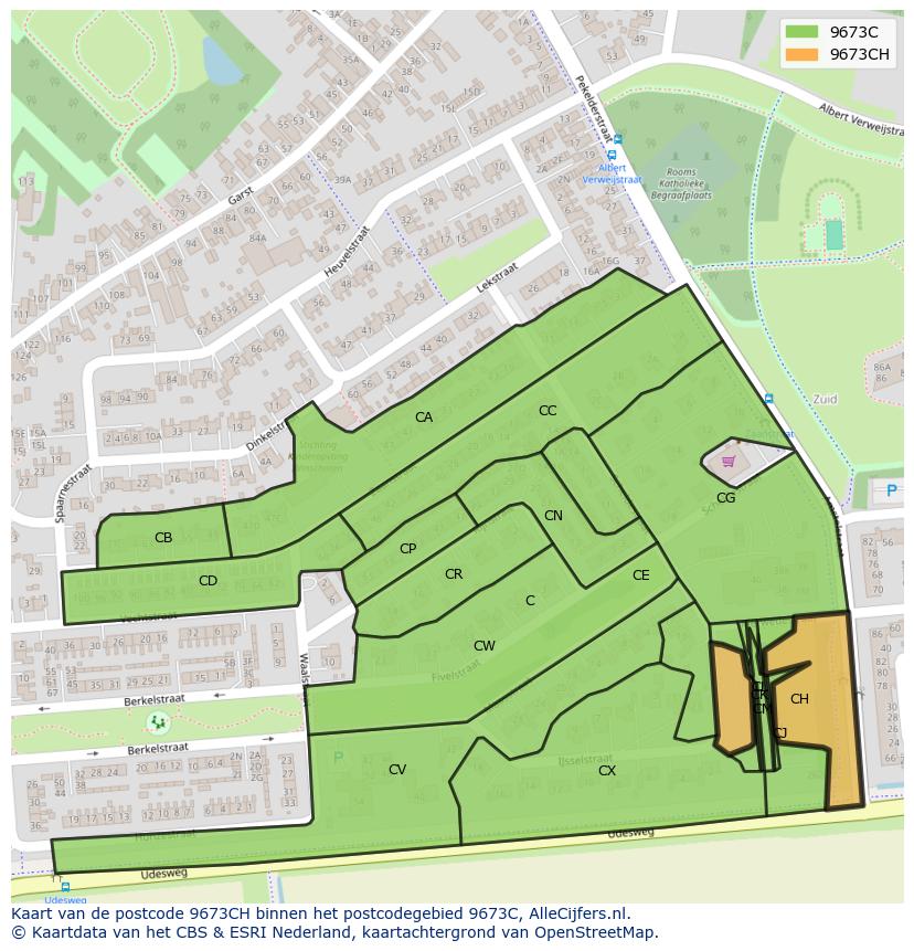 Afbeelding van het postcodegebied 9673 CH op de kaart.