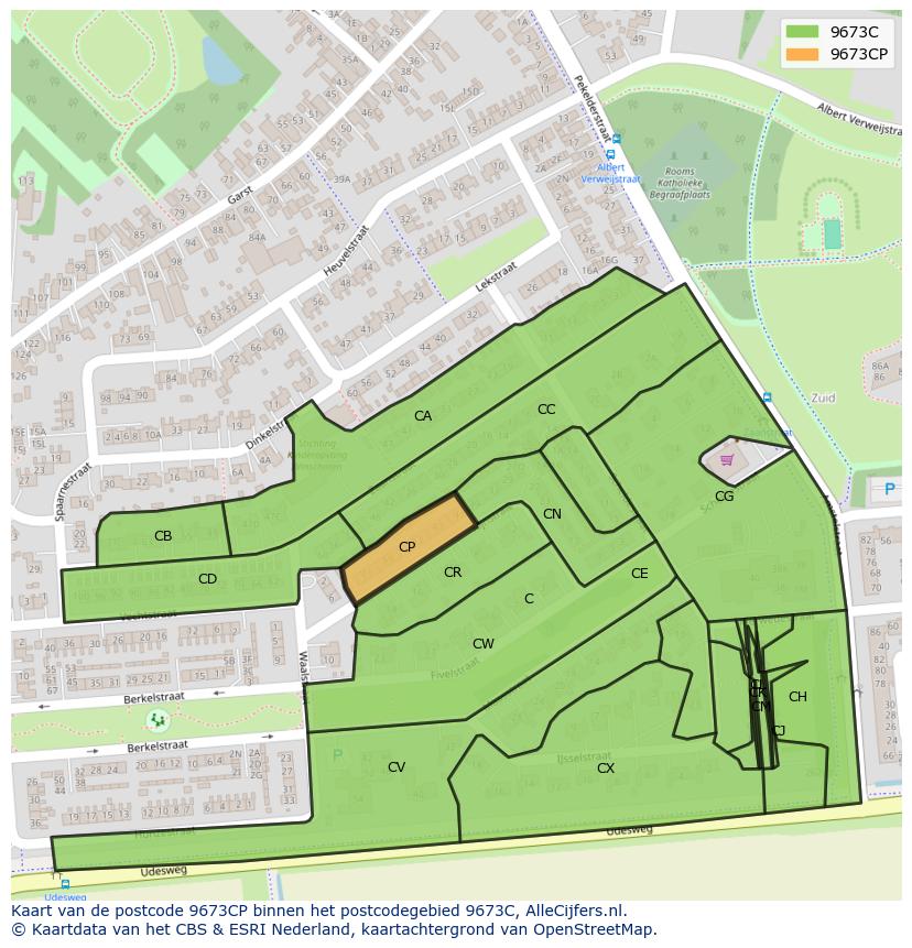 Afbeelding van het postcodegebied 9673 CP op de kaart.