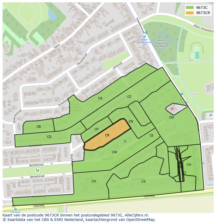 Afbeelding van het postcodegebied 9673 CR op de kaart.