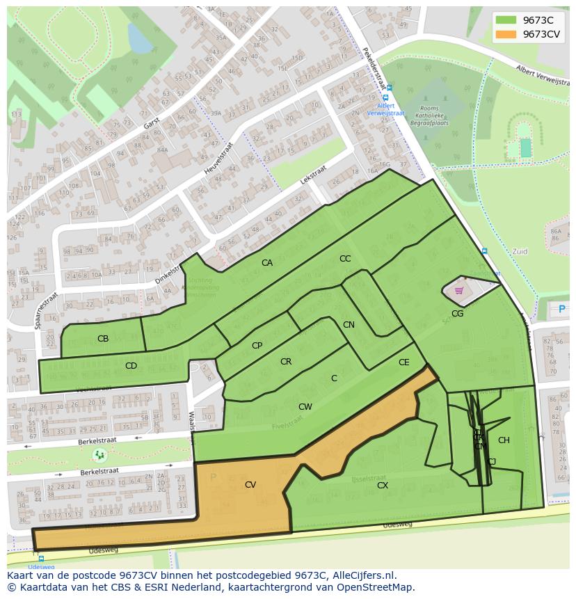 Afbeelding van het postcodegebied 9673 CV op de kaart.
