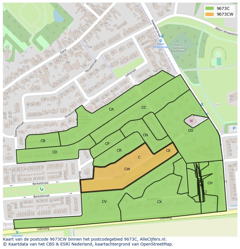 Afbeelding van het postcodegebied 9673 CW op de kaart.