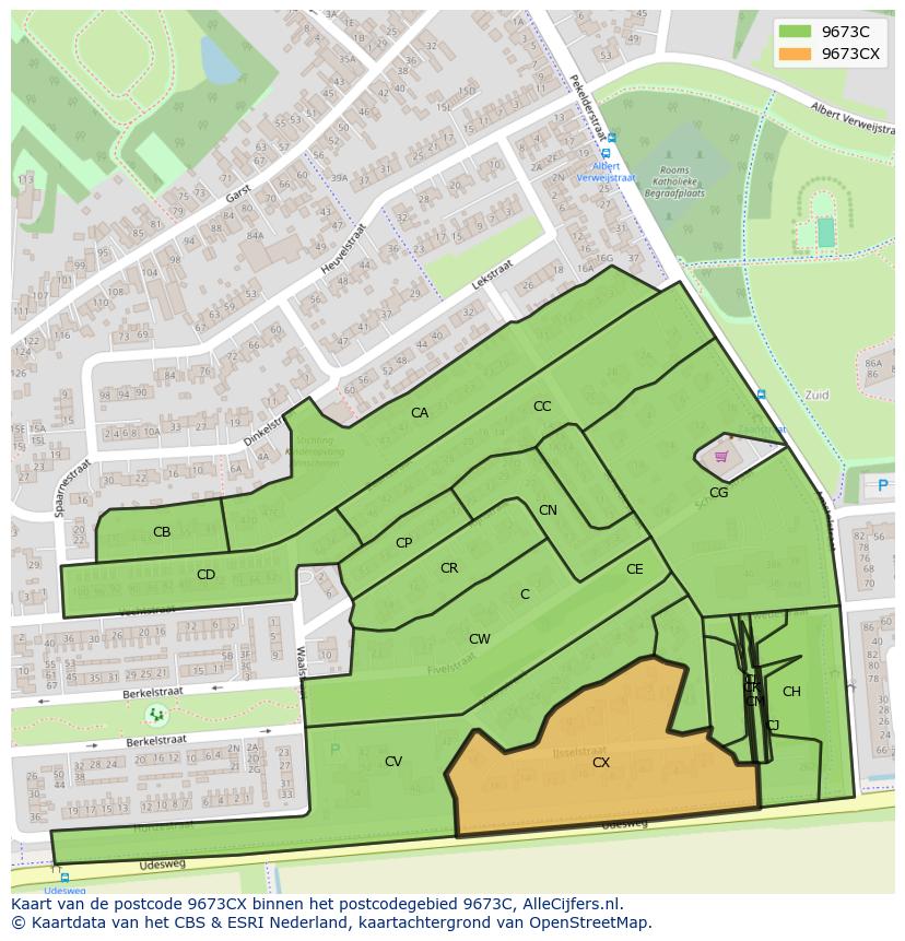 Afbeelding van het postcodegebied 9673 CX op de kaart.
