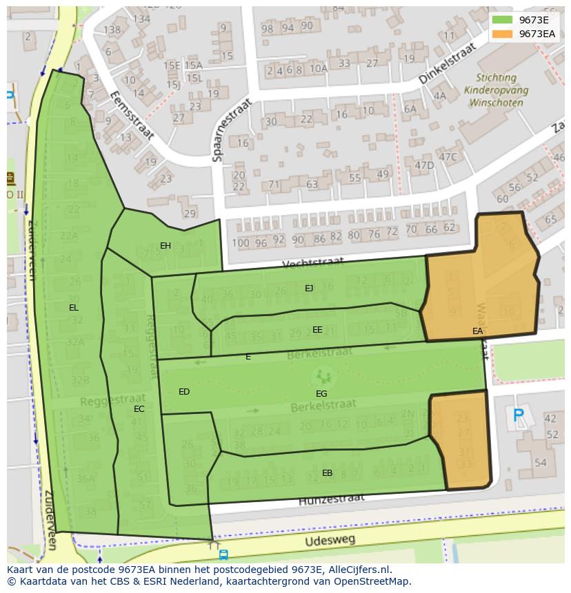 Afbeelding van het postcodegebied 9673 EA op de kaart.