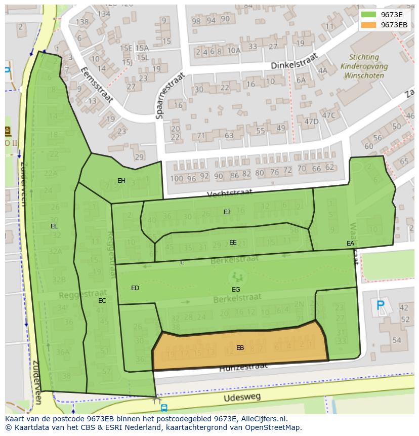 Afbeelding van het postcodegebied 9673 EB op de kaart.