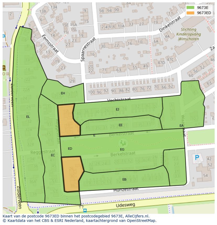 Afbeelding van het postcodegebied 9673 ED op de kaart.