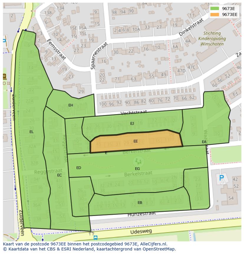 Afbeelding van het postcodegebied 9673 EE op de kaart.