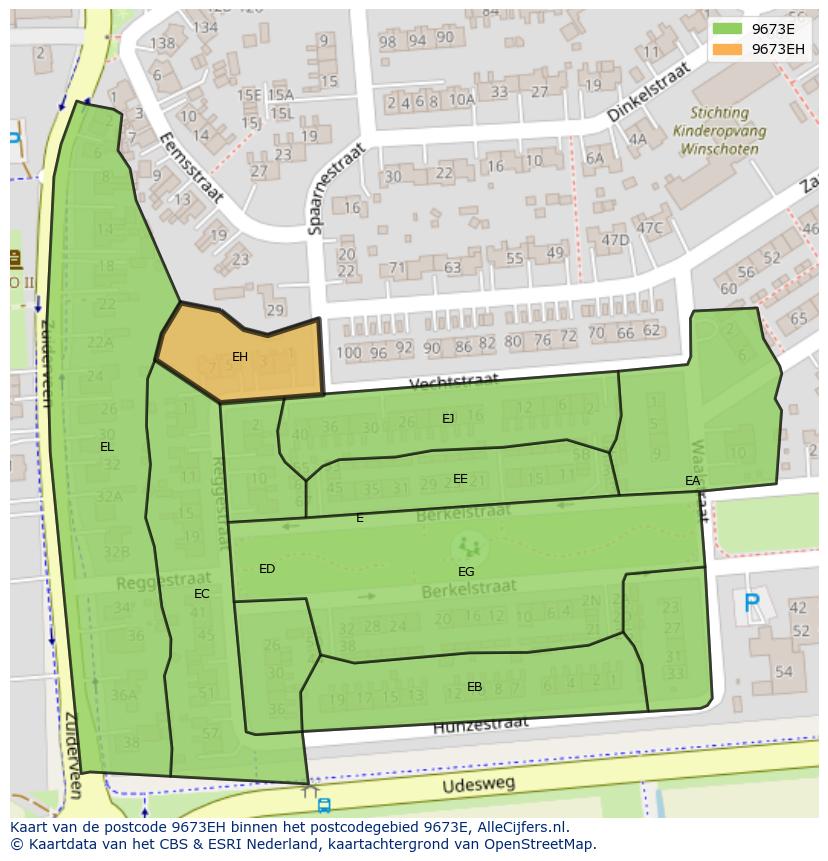 Afbeelding van het postcodegebied 9673 EH op de kaart.
