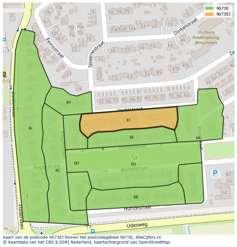 Afbeelding van het postcodegebied 9673 EJ op de kaart.