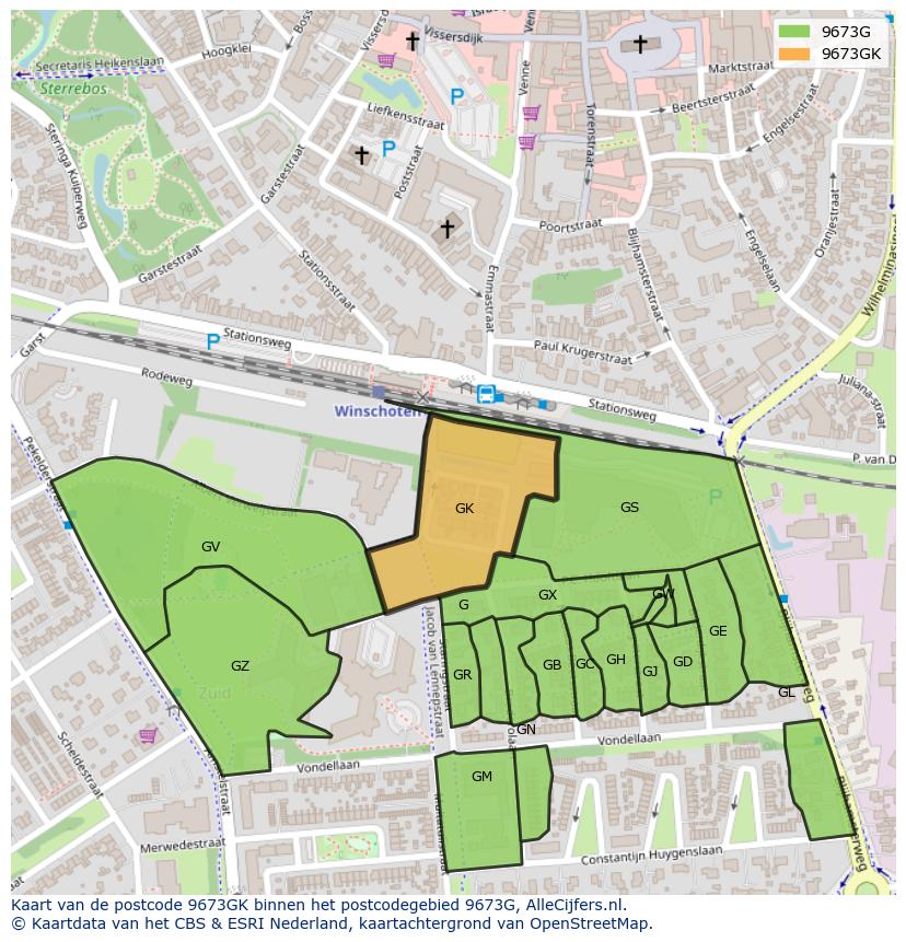 Afbeelding van het postcodegebied 9673 GK op de kaart.