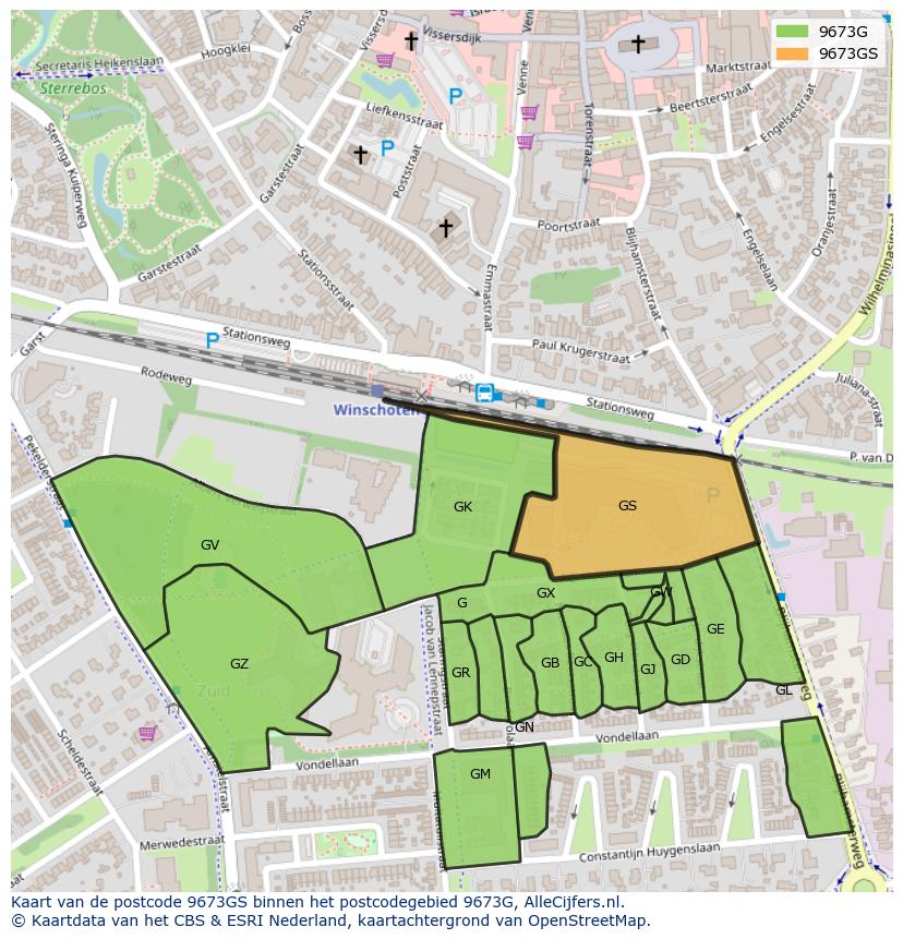 Afbeelding van het postcodegebied 9673 GS op de kaart.
