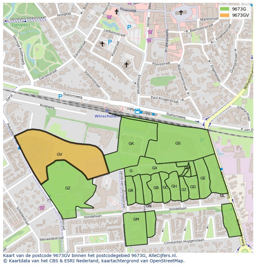 Afbeelding van het postcodegebied 9673 GV op de kaart.