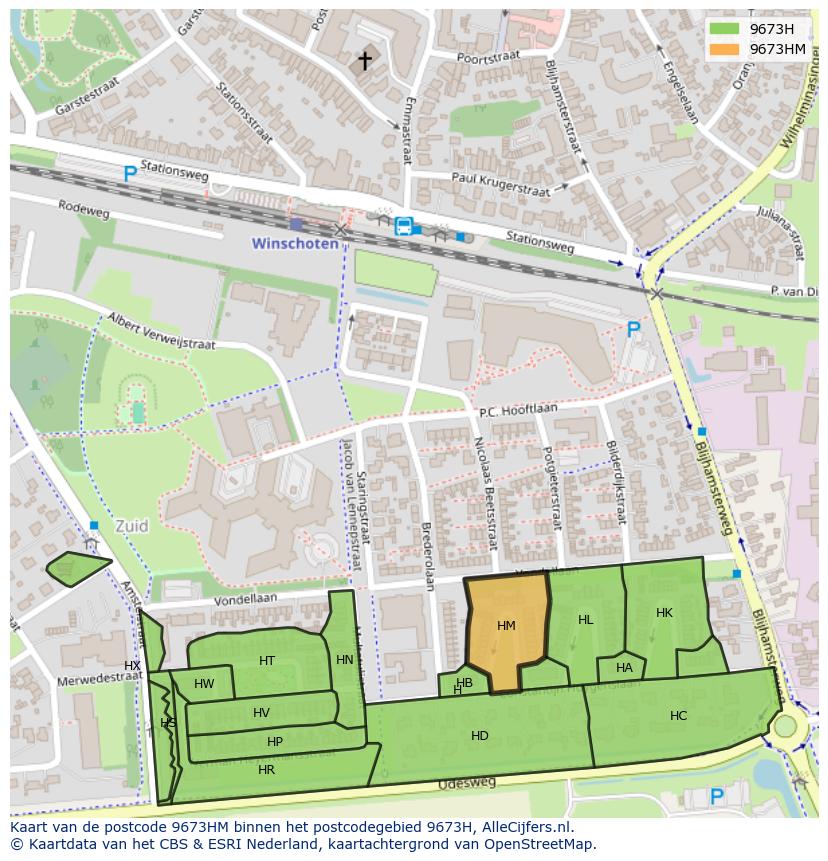 Afbeelding van het postcodegebied 9673 HM op de kaart.
