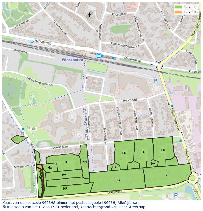Afbeelding van het postcodegebied 9673 HS op de kaart.