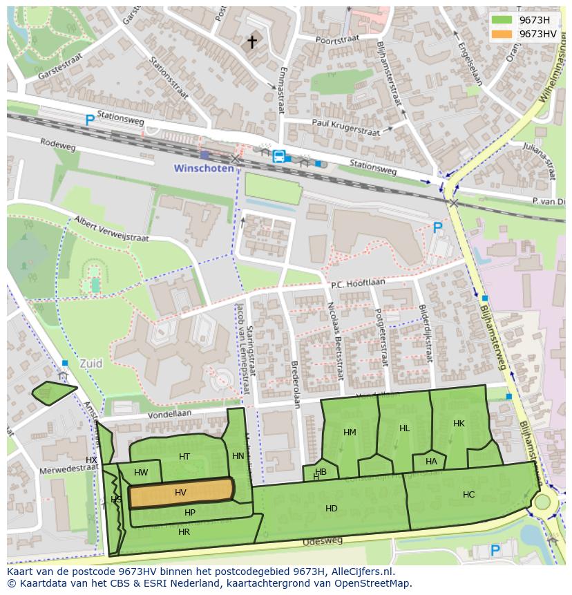 Afbeelding van het postcodegebied 9673 HV op de kaart.