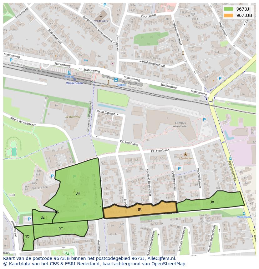 Afbeelding van het postcodegebied 9673 JB op de kaart.