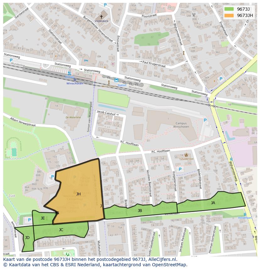 Afbeelding van het postcodegebied 9673 JH op de kaart.
