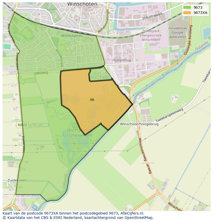 Afbeelding van het postcodegebied 9673 XA op de kaart.