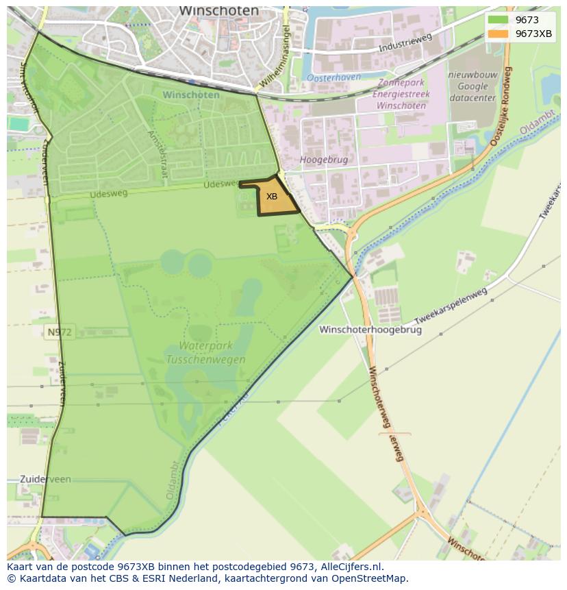 Afbeelding van het postcodegebied 9673 XB op de kaart.