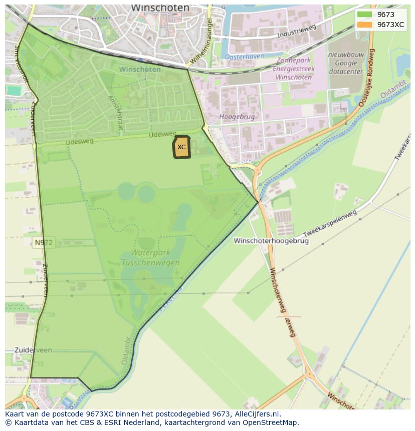 Afbeelding van het postcodegebied 9673 XC op de kaart.