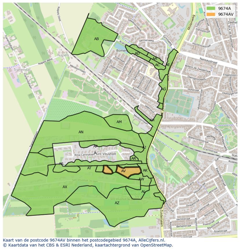 Afbeelding van het postcodegebied 9674 AV op de kaart.
