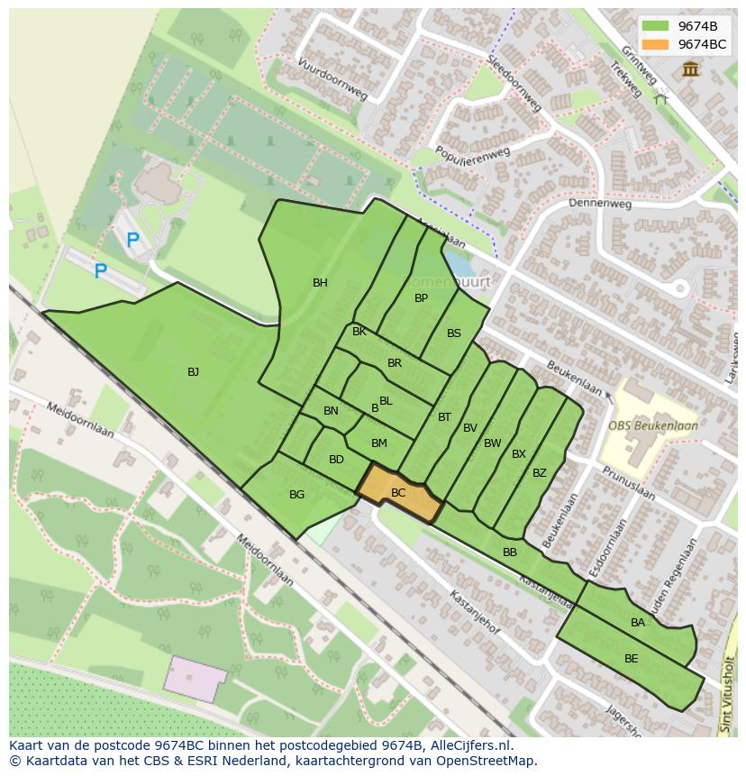 Afbeelding van het postcodegebied 9674 BC op de kaart.
