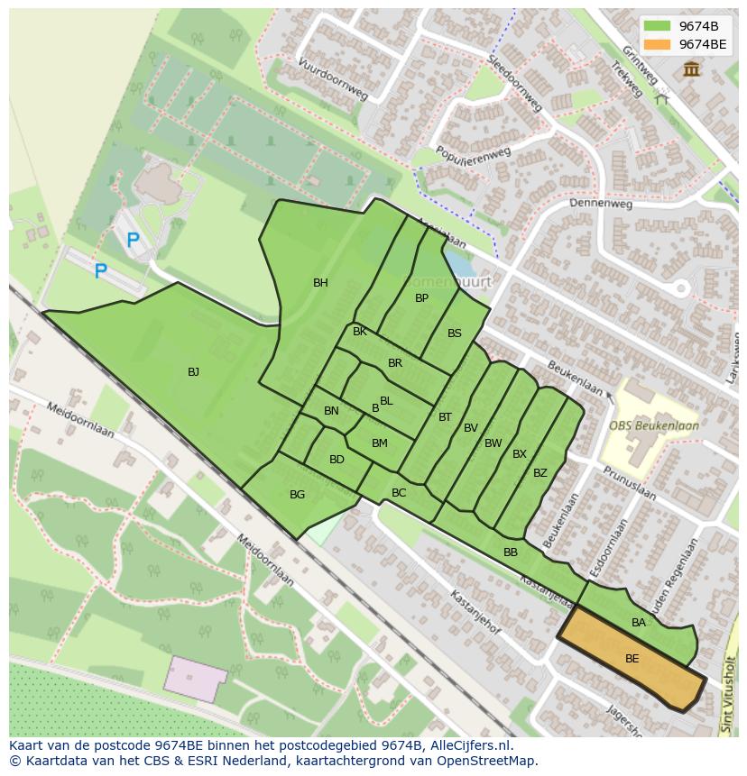 Afbeelding van het postcodegebied 9674 BE op de kaart.