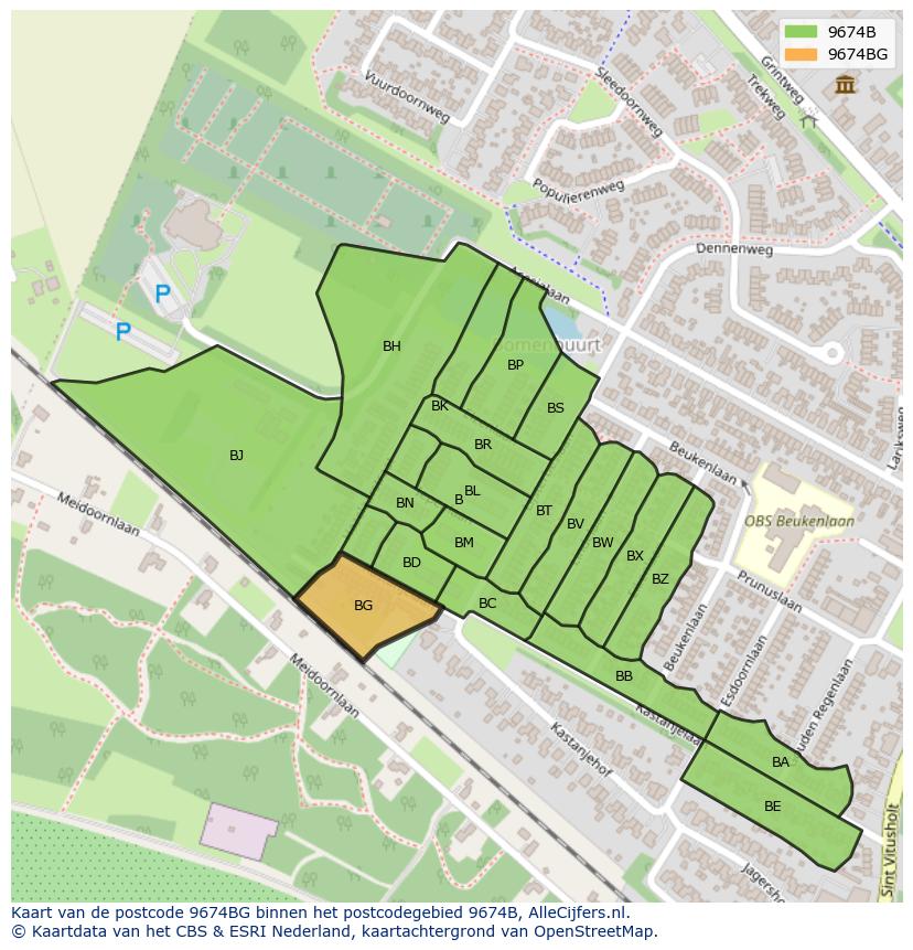 Afbeelding van het postcodegebied 9674 BG op de kaart.