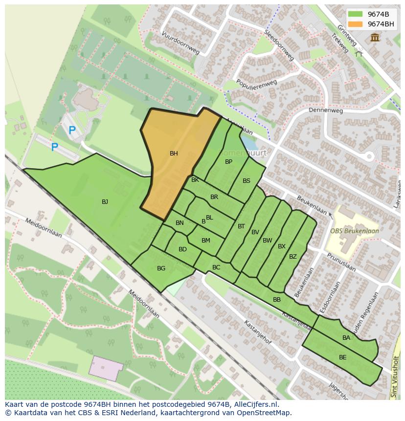 Afbeelding van het postcodegebied 9674 BH op de kaart.
