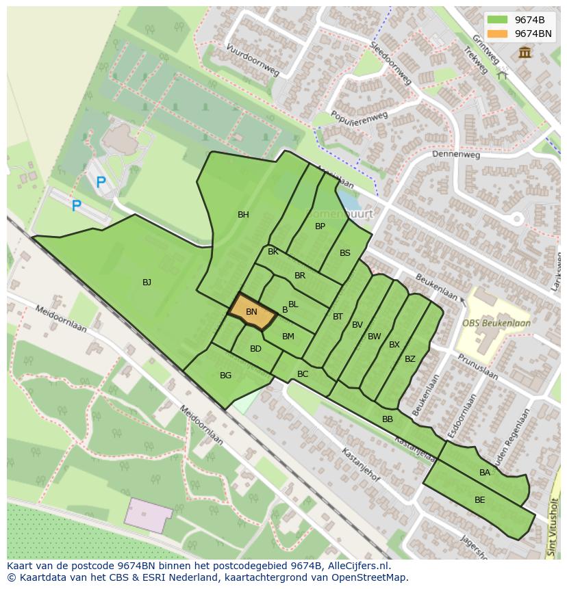 Afbeelding van het postcodegebied 9674 BN op de kaart.