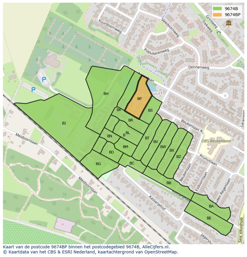 Afbeelding van het postcodegebied 9674 BP op de kaart.