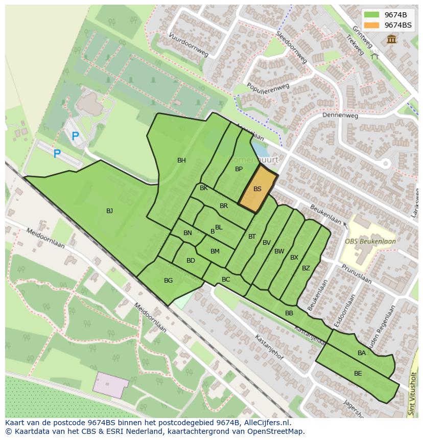 Afbeelding van het postcodegebied 9674 BS op de kaart.