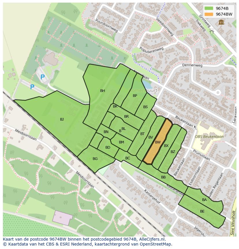 Afbeelding van het postcodegebied 9674 BW op de kaart.