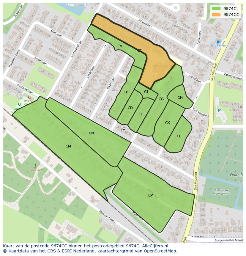 Afbeelding van het postcodegebied 9674 CC op de kaart.
