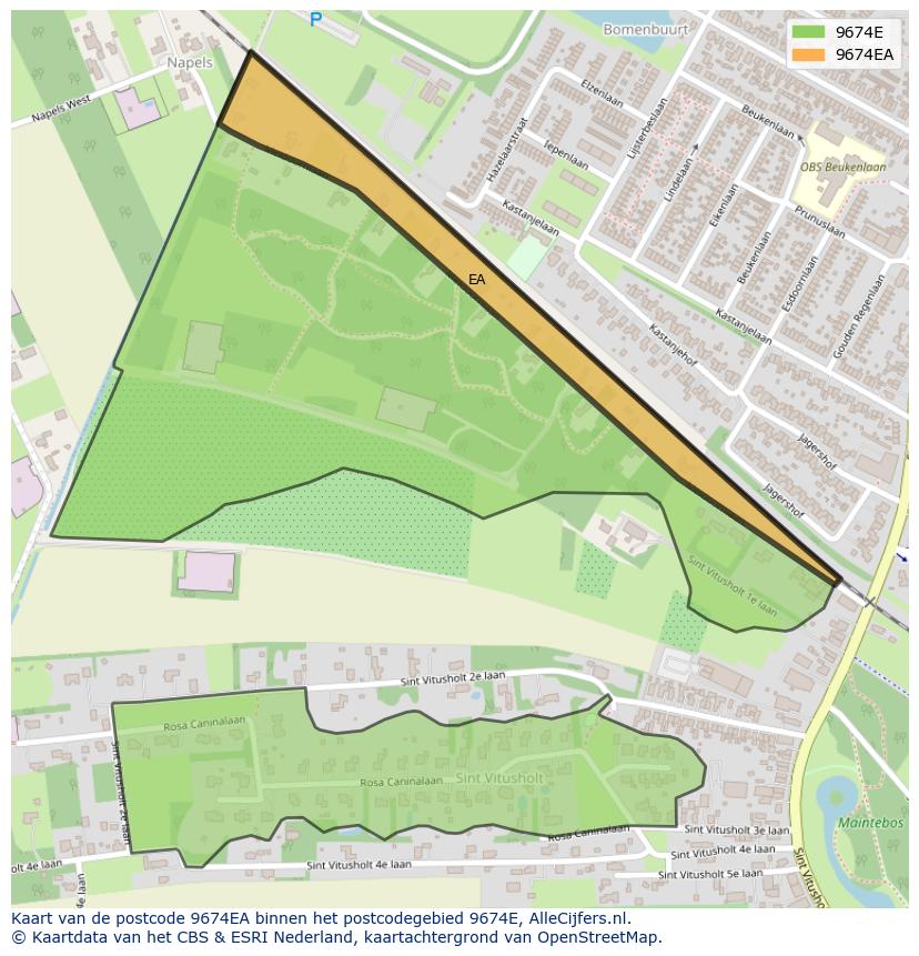 Afbeelding van het postcodegebied 9674 EA op de kaart.
