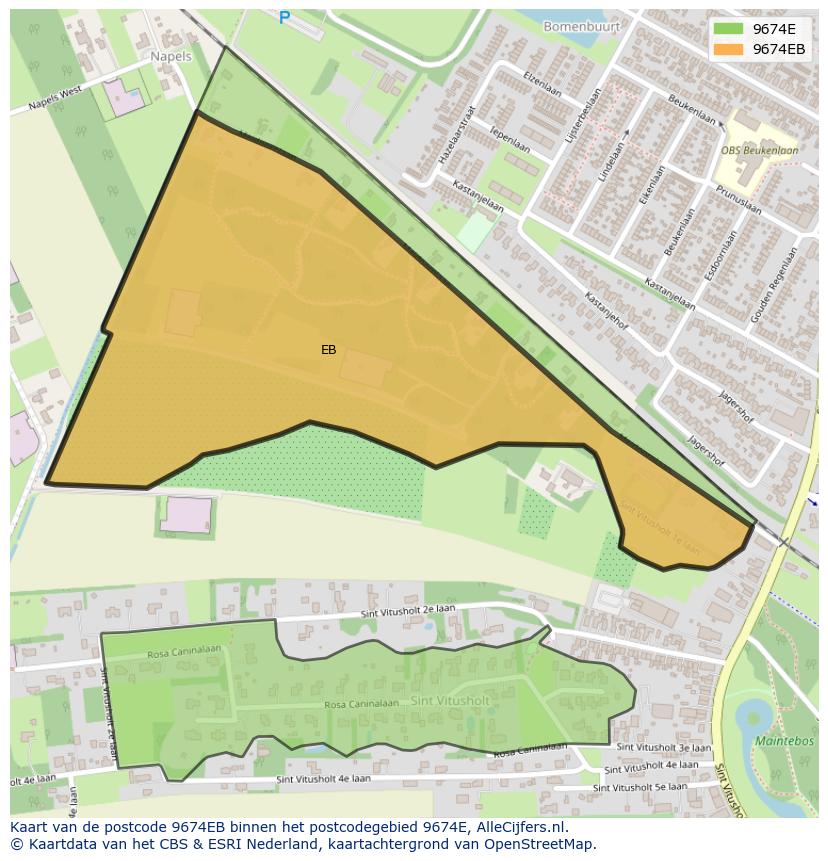 Afbeelding van het postcodegebied 9674 EB op de kaart.